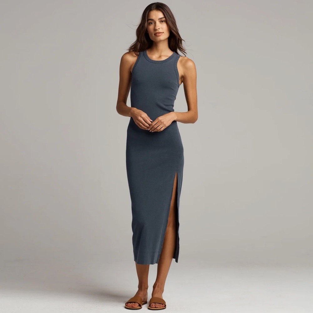 Rowan - Dylan Sleeveless Maxi Tank Dress with Side Slit - Slate Gray